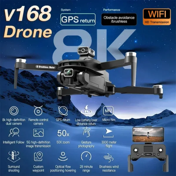 For XIAOMI Original V168 GPS Drone Professional 8K HD Aerial Photography Dual-Camera Omnidirectional Obstacle Avoidance Dron toy