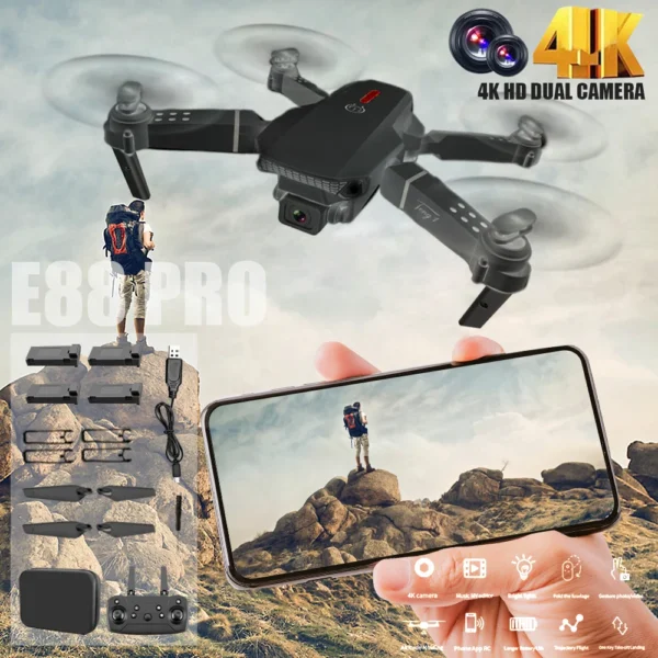 2025 E88 New HD Dual Camera Dron-Ultra Long Life 4K Video Capability, FPV Live Feed, App - Controlled RC Quadcopter for Adults - Image 2