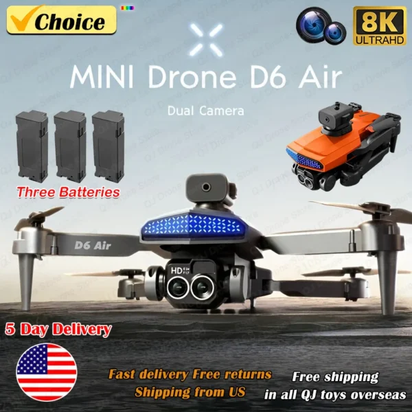 New D6 8K Drone Professional HD Dual Camera Optical Flow Localization Obstacle Avoidance WIFI FPV RC Foldable Quadcopter Toys - Image 2