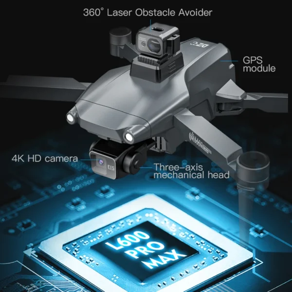 2025 New L600 PRO MAX GPS Drone 5KM 4K Professional HD Dual Camera 3-Axis Gimbal 360 Obstacle Avoidance Brushless Quadcopter Toy - Image 3