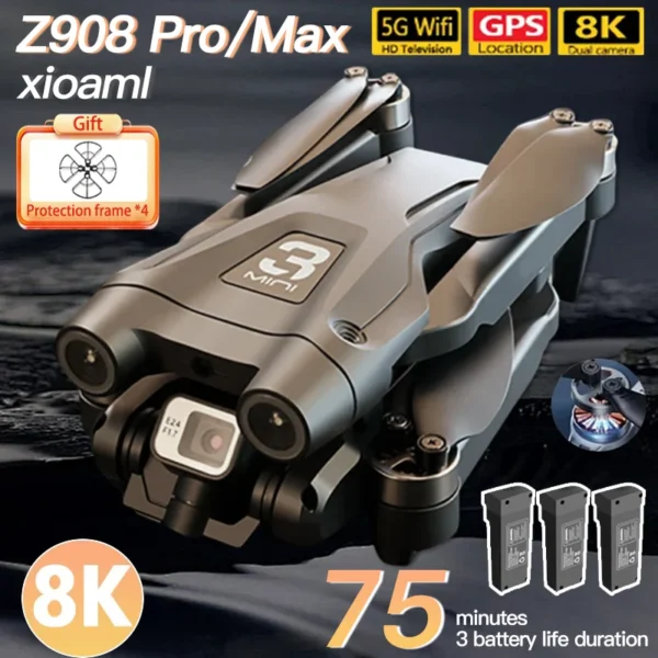 For Xiaomi Z908 Pro /MAX 4K Drone Professional 8K GPS Dron Optical Flow Localization 3sided Obstacle Avoidance Quadcopter Toys