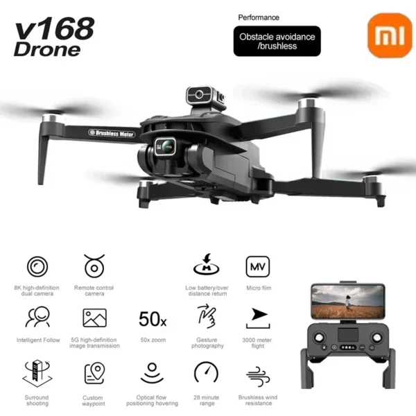 For XIAOMI Original V168 GPS Drone Professional 8K HD Aerial Photography Dual-Camera Omnidirectional Obstacle Avoidance Dron toy - Image 2