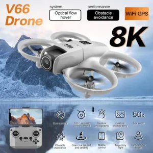V66 Mini Drone For Xiaomi 8K HD Camera WiFi Foldable Micro Aircraft Fixed Height Freestyle Quadcopter RC Helicopter Kids Toys