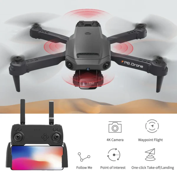 P8 RC Drone with Camera 4K Dual Camera RC Quadcopter with Function 4 Sided Obstacle Avoidance Waypoint Flight Gesture Control - Image 3