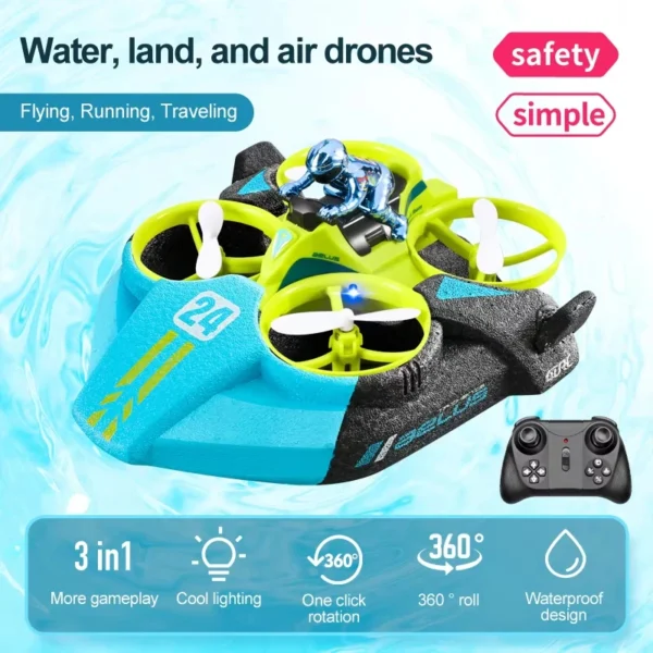 4DRC Mini Drone 3 in 1 Sea Land Air Flight Quadcopter Altitude Hold Headless Mode 2.4G Boat RC Helicopter For Kid Toys - Image 6