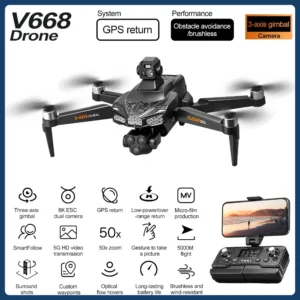 V668 Drone 5G WiFi FPV Brushless Motor GPS Return 8K HD Dual Camera 360° Laser Obstacle Avoidance RC Quadcopter Drone Toys 5000M